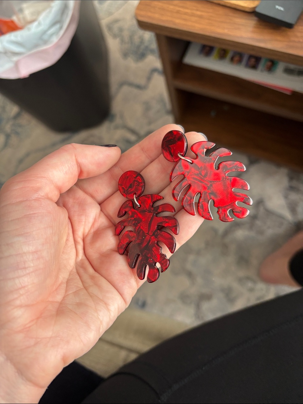 Red Monstera Leaf Dangle Earrings - Women Accessories